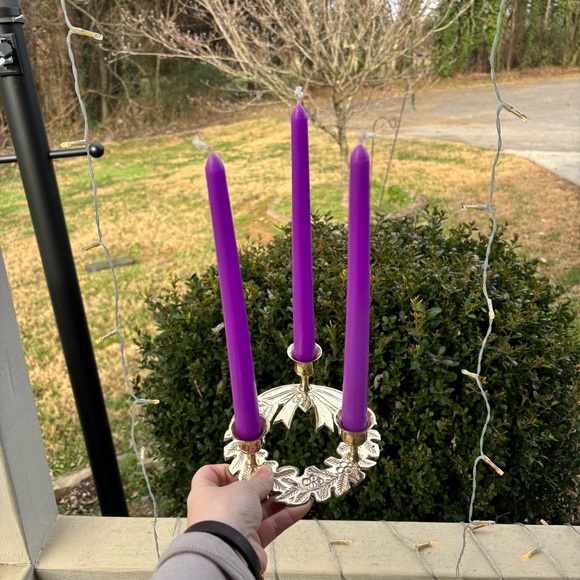Other - Beautiful Gold / Brass Candlestick Holder, Candles included